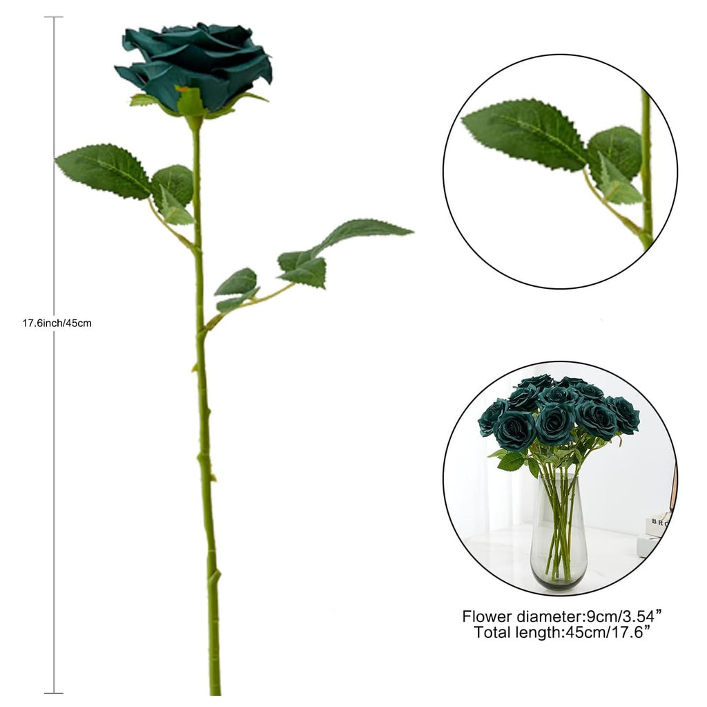 50pcs Emerald Green Roses Artificial Flowers Bulk, Fake Roses Silk Flower with Stems Realistic Flowers for Wedding