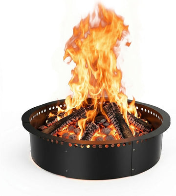 Smokeless Fire Pit Ring, 32 inch Outer/28 inch Inner Outside Fire Pit, Heavy Duty Large Solid Metal Steel Round