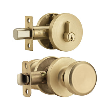 Gold Exterior Door Lock Set, Exterior Door Knob with Deadbolt