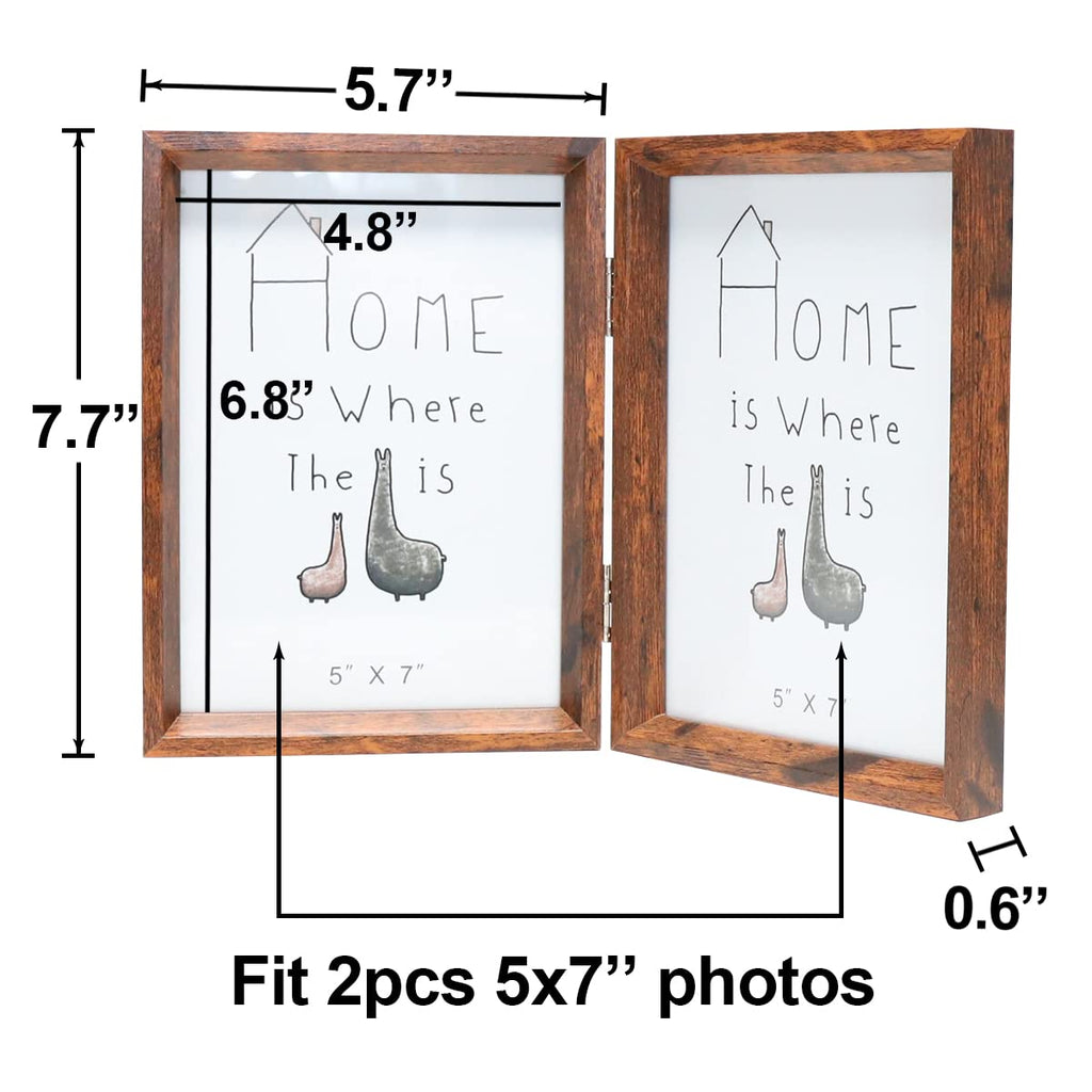 5x7 Double Picture Frame Rustic Brown Wooden Photo Frame