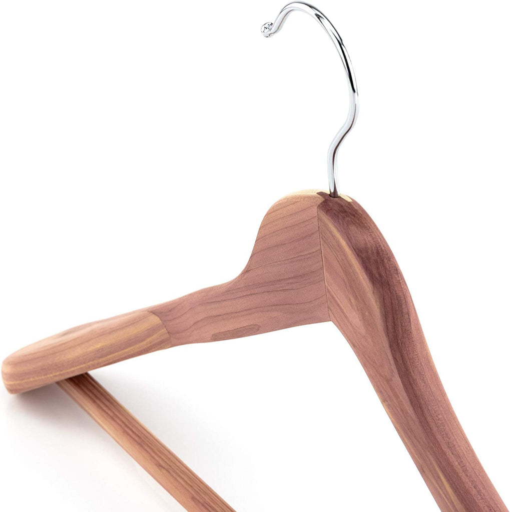 5 Cedar Wood 17.7inch Suit Hangers with Broad Shoulders and Non-Slip Ridged Trouser Bar