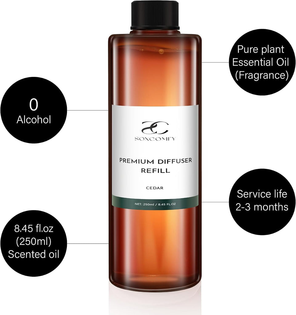 Diffuser Oil Refill, 250ml / 8.45 fl oz, Cedar - Reed & Aromatherapy Diffuser Oil, Long-Lasting Home Fragrance
