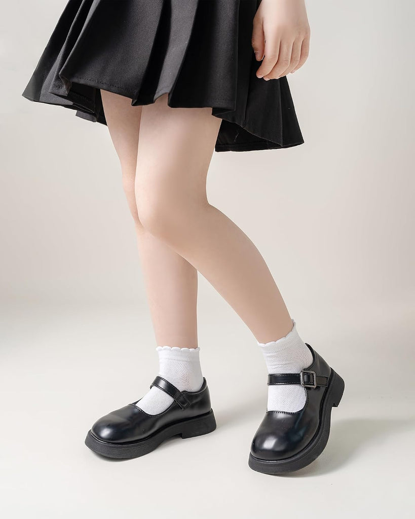 Girls White Ruffle Socks School Uniform Kids Cotton Ankle Dress