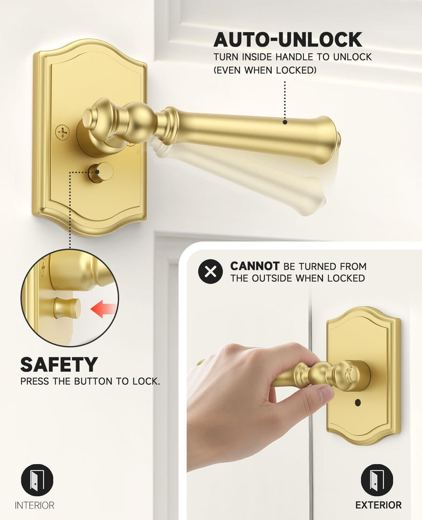 1 Pack Brushed Gold Privacy Interior Door Handles