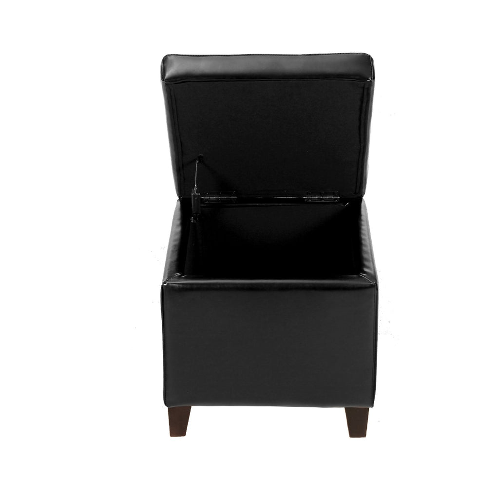 Storage Ottoman Foot Rest Stool, Leather Ottoman Footstool with Wood Legs and Hinged Lid, 18" Small Foot Stool Bench