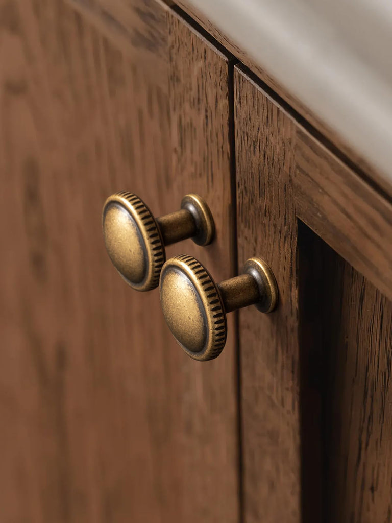 Antique Brass Cabinet Knobs 1-3/16 in Round, Single Hole 6 Pack