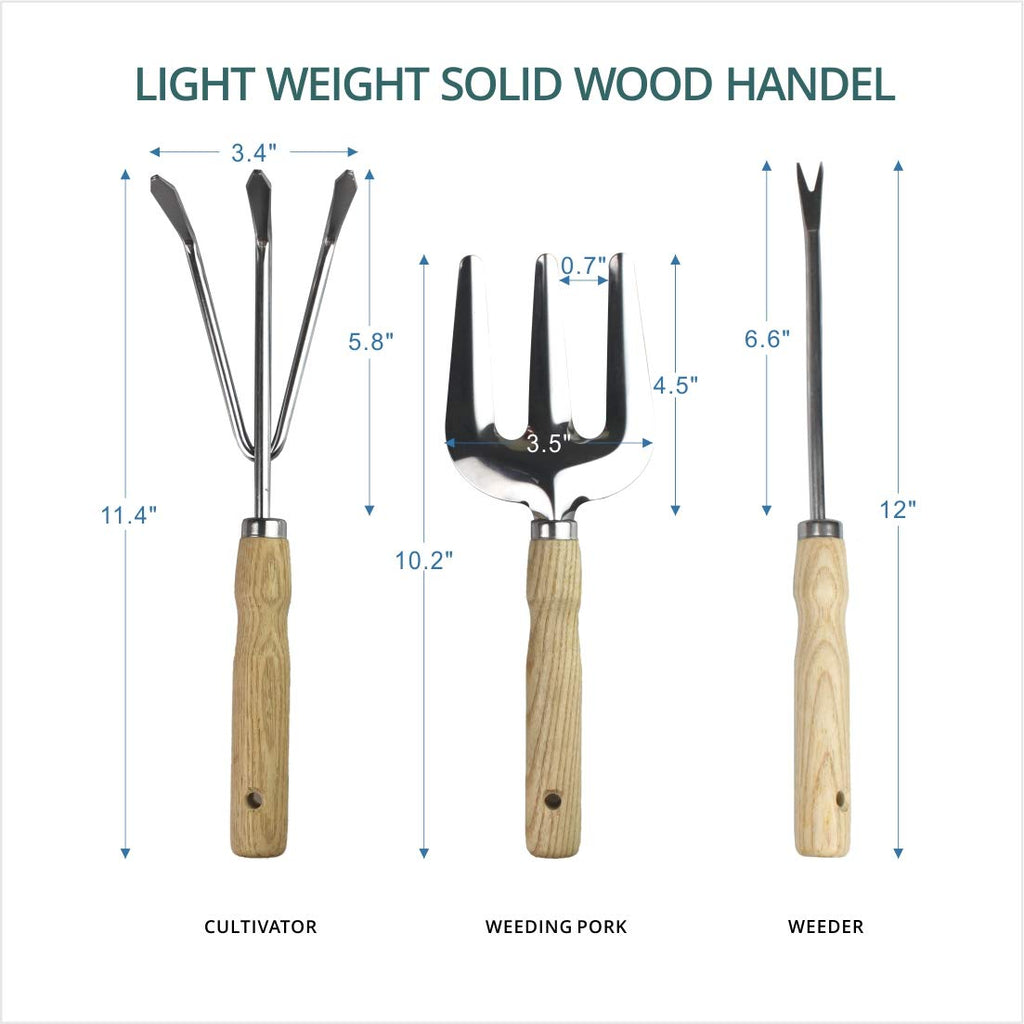 Garden Tools Sets- Heavy Duty Gardening Gift Tool Kit Including Folding Stool with Tool Bag 5 Sturdy Stainless Steel