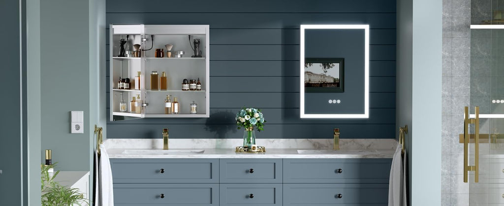 16x24 Inch Medicine Cabinet with Lights, Lighted Medicine Cabinet with Mirror, AL Alloy Frame, Hardwired, Recessed or