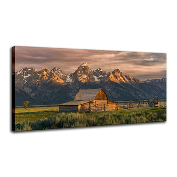 Grand Tetons Mountain Picture Barn Canvas Wall Art Farmhouse Wall Decor