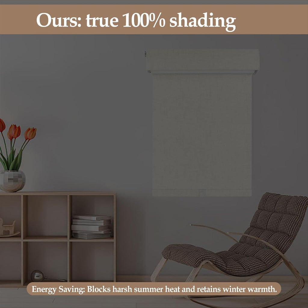 Cordless Blackout Roller Shades, 100% Light Blocking Linen Window Blinds, No Tools Inside Mount, Thermal Insulated