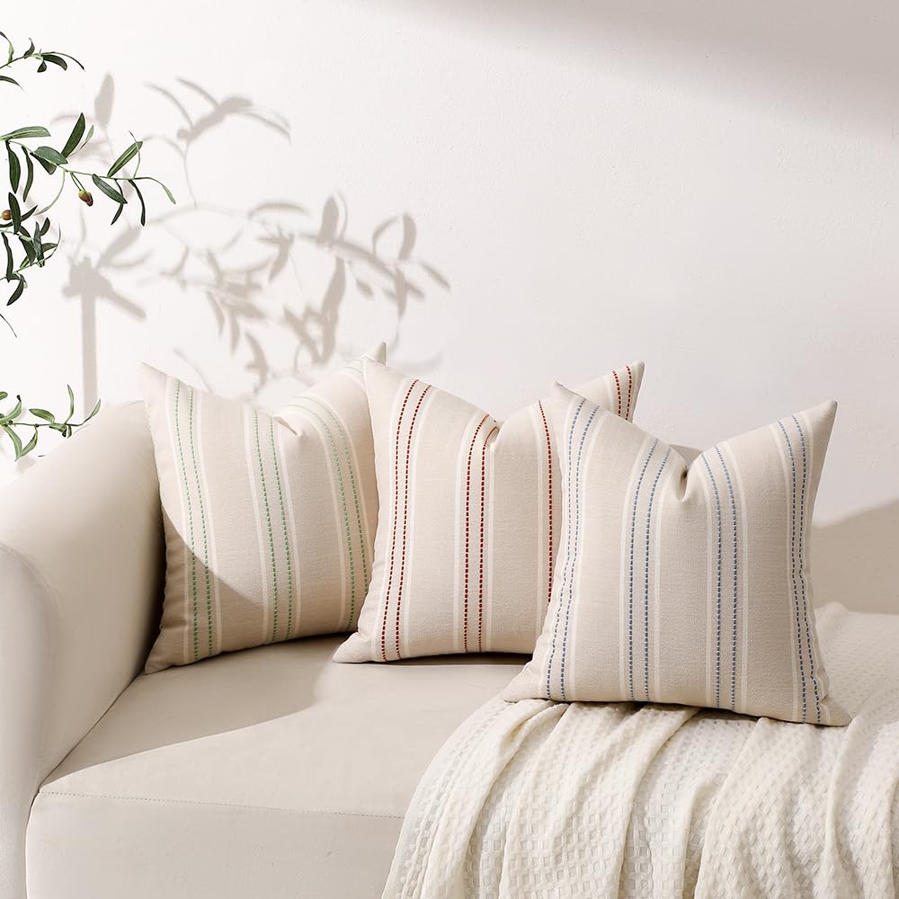 Fall Rust Terracotta Throw Pillow Covers 16x16 Stripe Pillow Covers