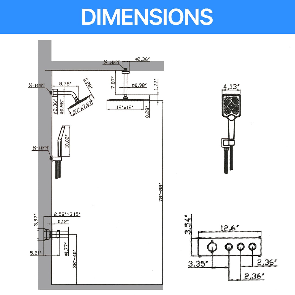 Shower System Brass Thermostatic Shower Faucet Set With Valve and Diverter Shower Mixer With Rain Head and Handheld