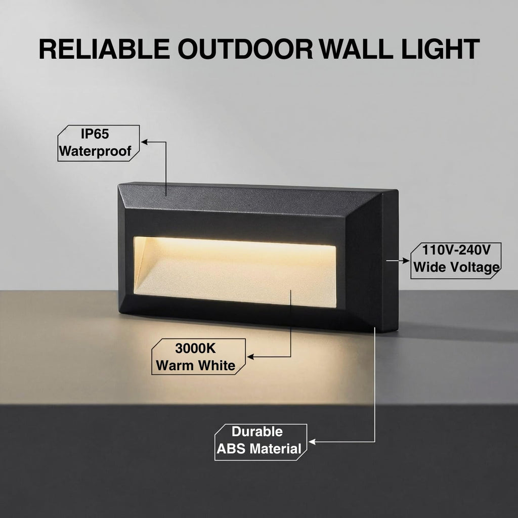 LED Outdoor Indoor Step Lights, Line Voltage 2W Landscape Stair Lights, 9Inch Non-dimmable 3000K IP65