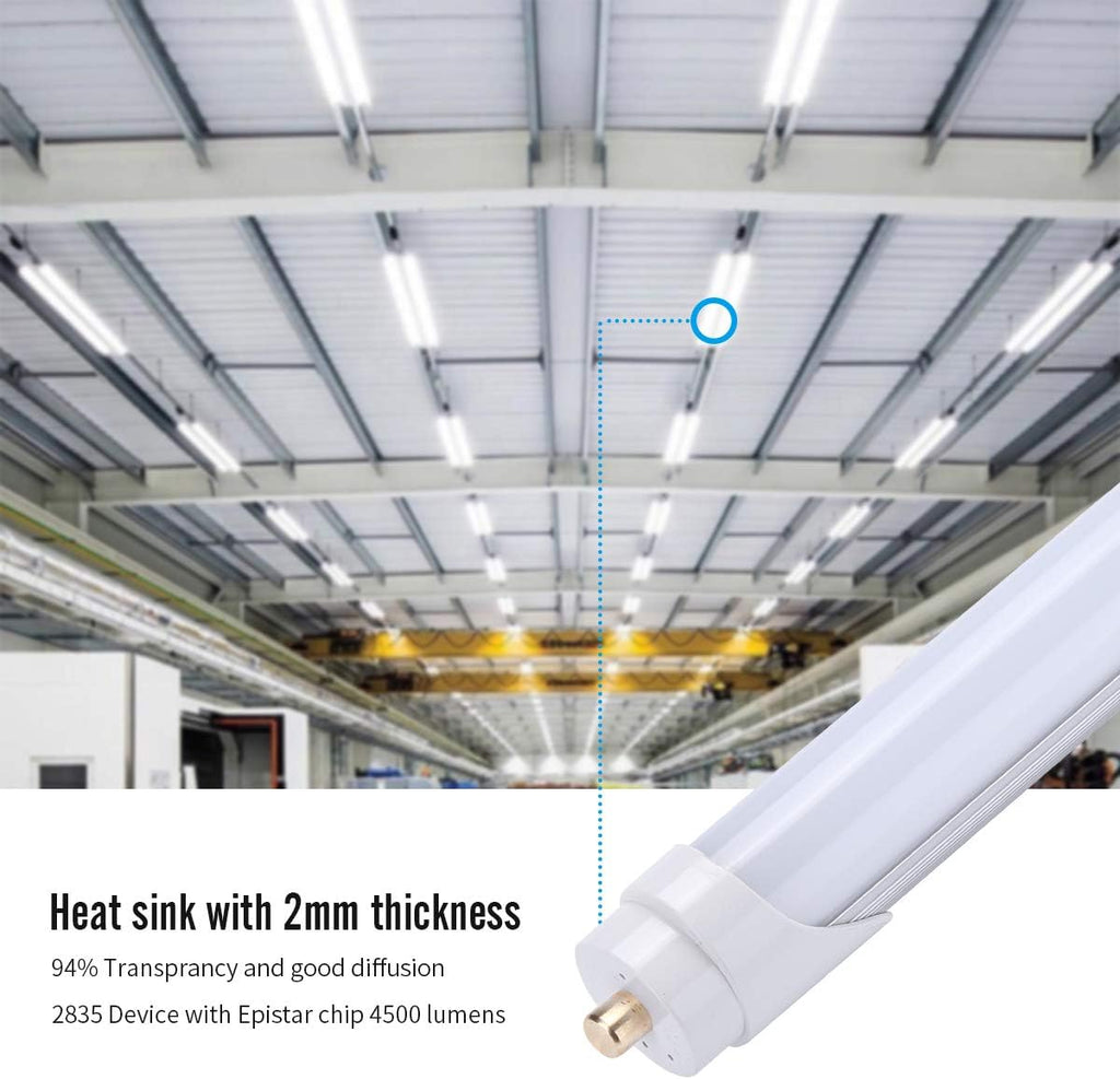 Led Tube Frosted 5000K Single Pin FA8 Base 8ft T8 LED Tube Light for Garage Daylight White 45W Replacement 100 Watt