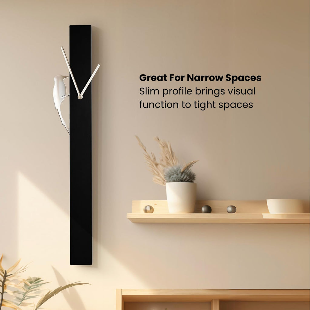 25" Modern Pendulum Wall Clock with Moving Woodpecker, Black