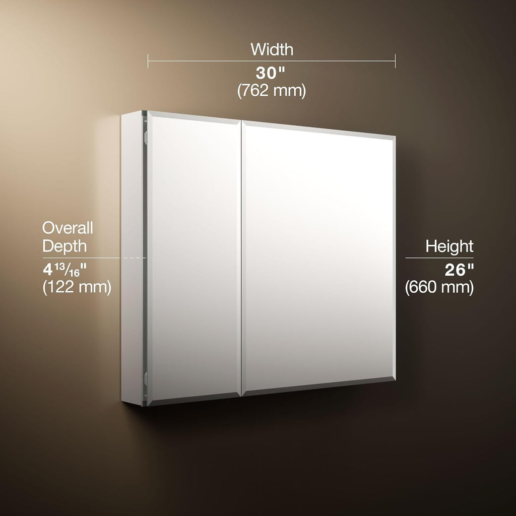 CB-CLC3026FS Bathroom Medicine Cabinet with Mirror, Beveled Mirror Doors, Adjustable Shelves, Rectangular Beveled