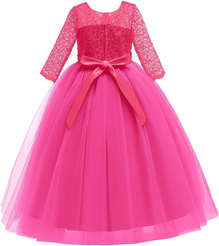 Flower Girl Dress Lace 3/4 Sleeve Wedding Princess Dress