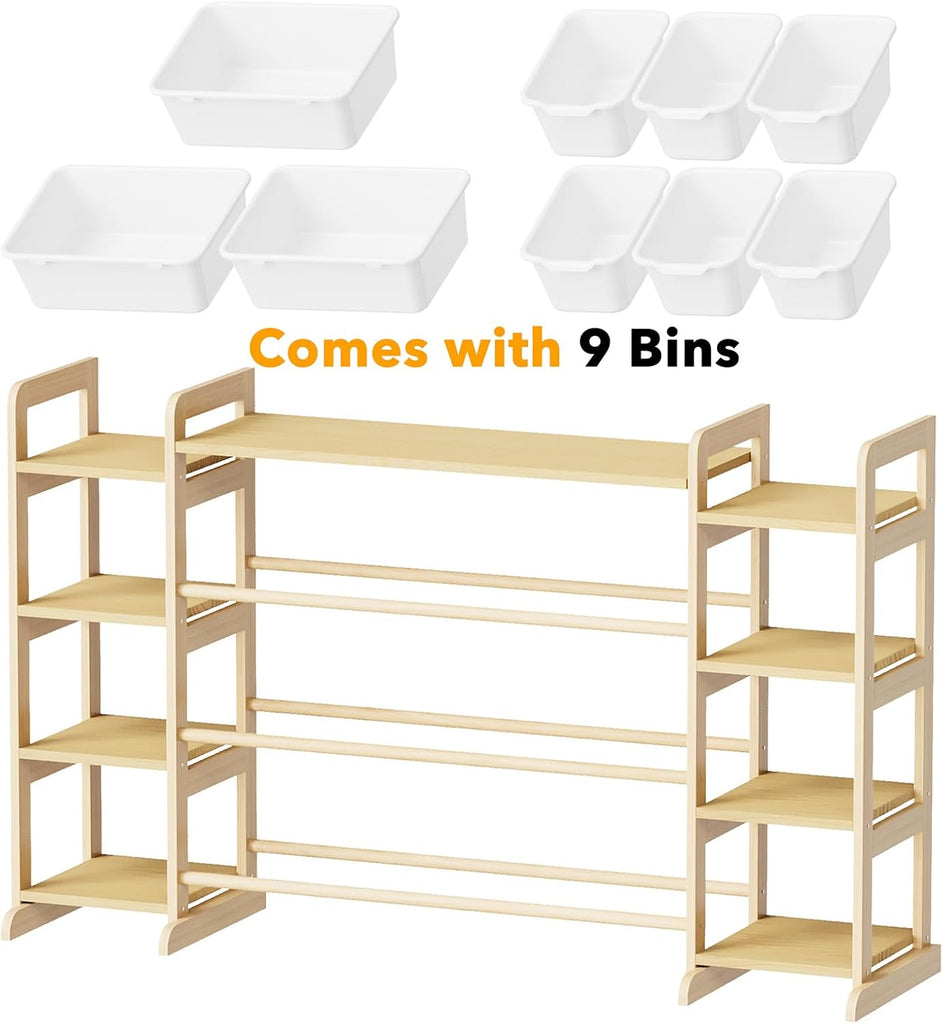 Large Toy Storage Organizer 9 Shelves 9 Bins, Toy Organizers Storage Bookshelf, Kids Bin Shelf Toys Box Bookcase