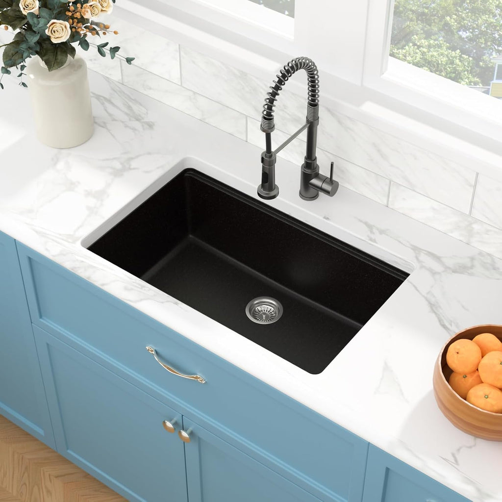 30 Granite Composite Sink Black Undermount Kitchen Sink Workstation