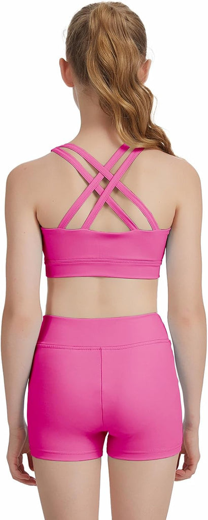 Girls 2 Piece Workout Outfits Athletic Short Sets Kids Dancewear