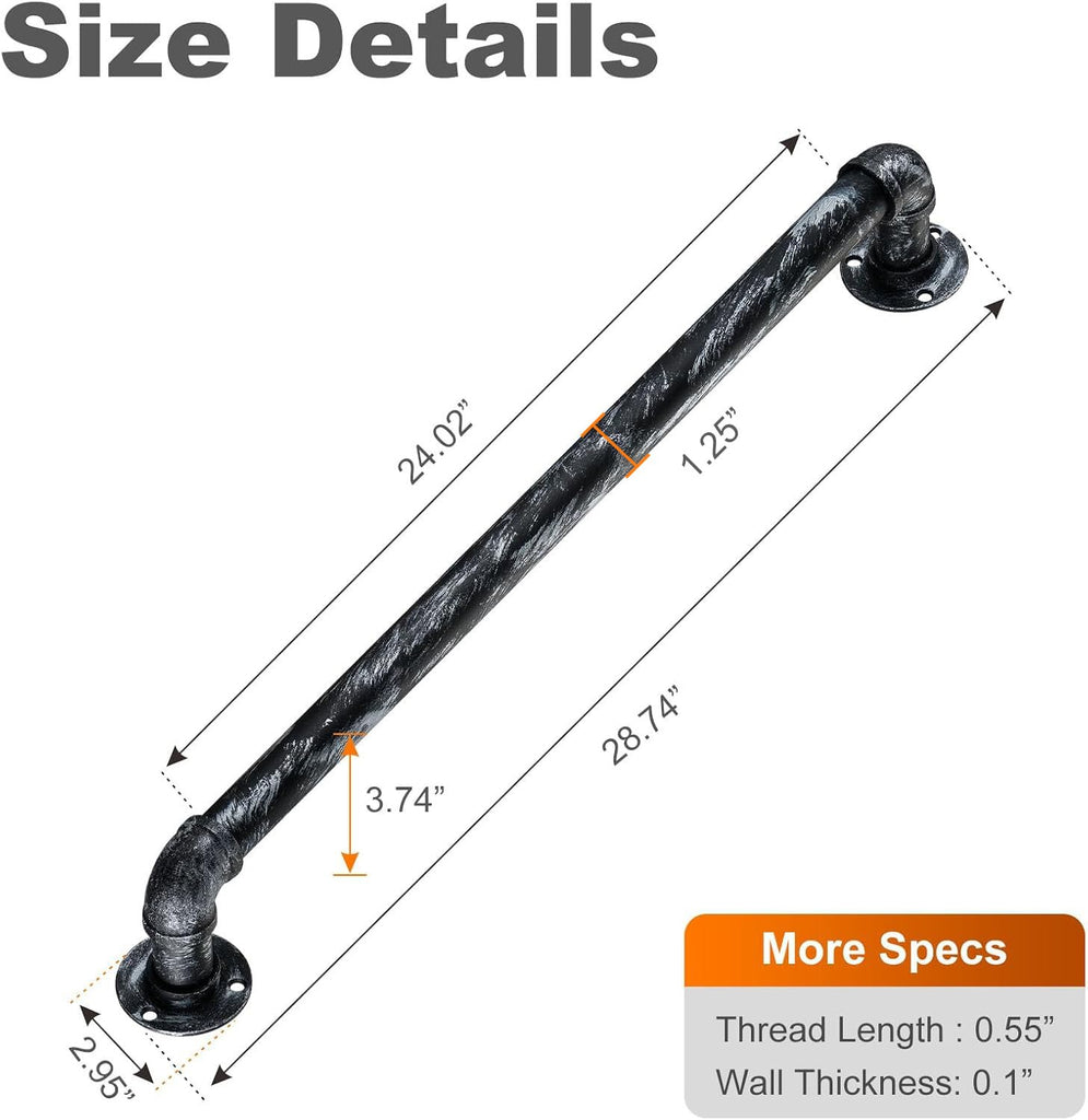 Staircase Handrails, Wall Hand Railing, Black Silver, 2FT