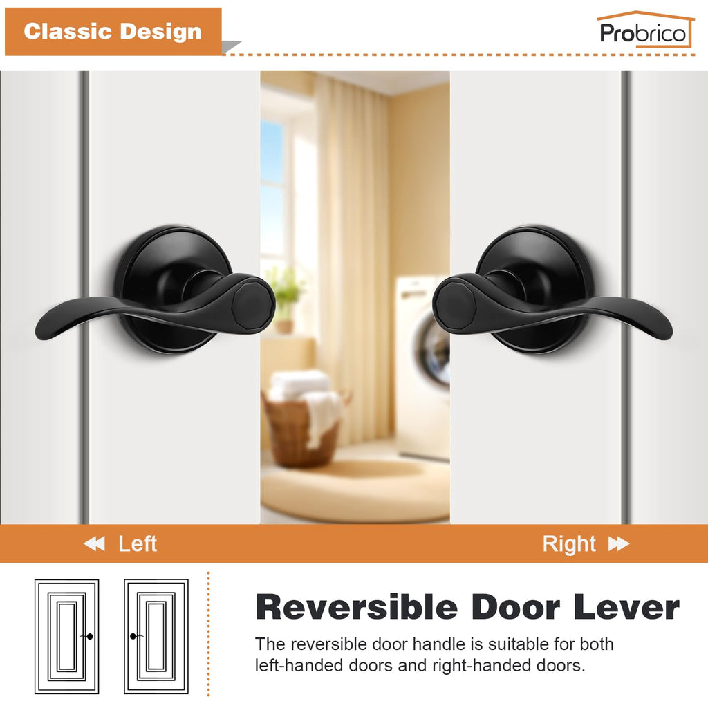 2 Pack Passage Levers Matte Black, Keyless Interior Door Hardware Cloud Shape Contemporary Style Lockset Lever Handle