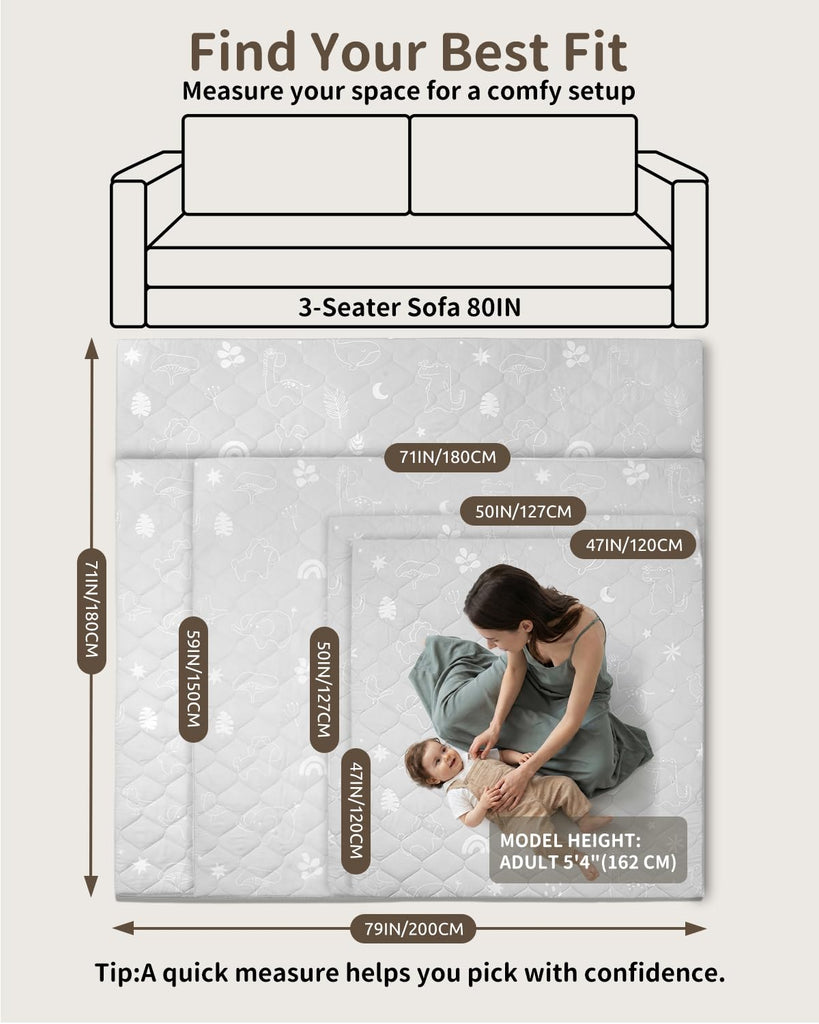 Baby Play Mat for Floor 59×71in, Quilted 1.6in Extra Thick Crawling Mat for Toddlers, Non-Slip Kids Play Mat