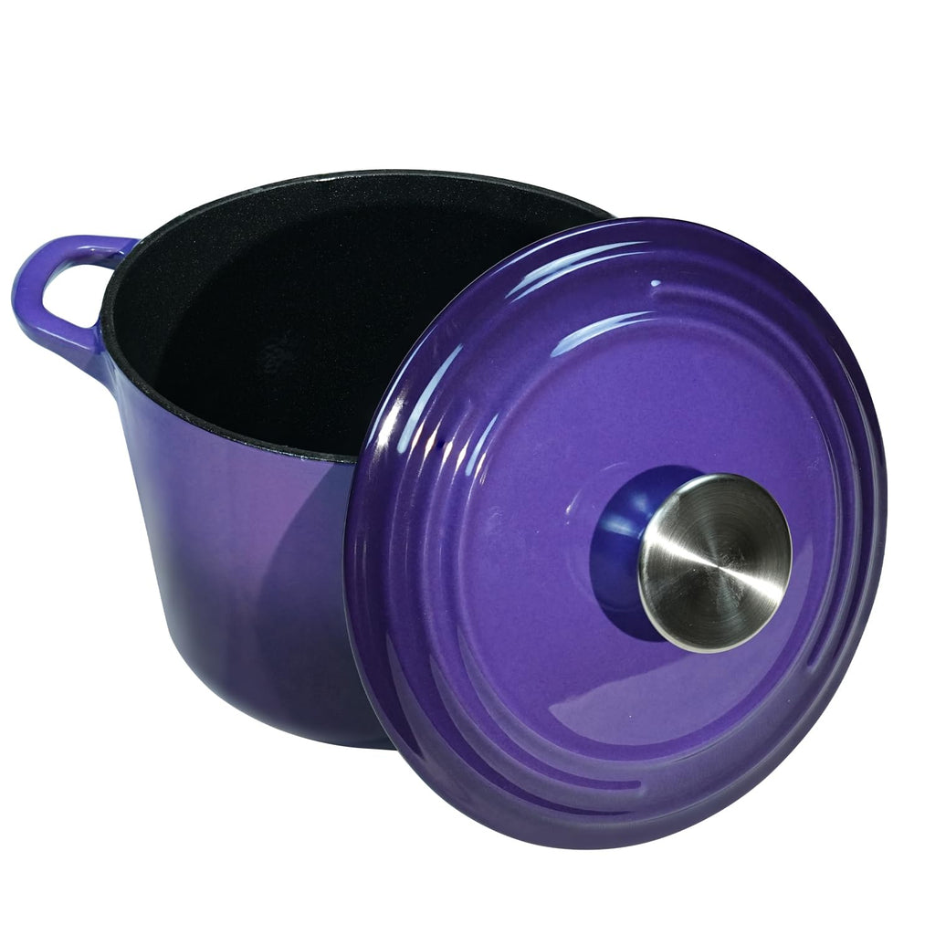 Dutch Oven Pot with Lid 1.8 Qt Cast Iron Dutch Oven for Bread Baking, Purple Enameled Cast Iron Rice Pot, Small Deep