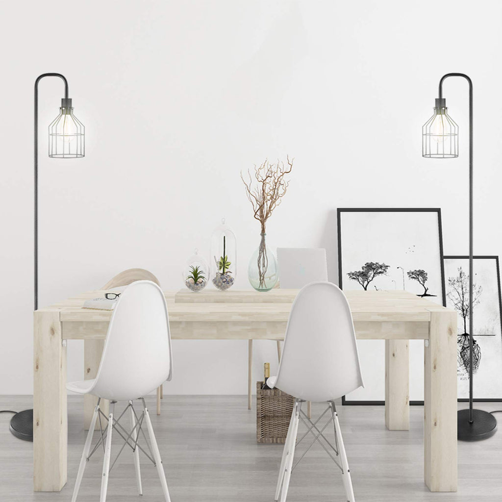 Floor Lamps, Industrial Frosted Black Floor Lamp with Cage Lampshade, On-Off Switch, Modern Indoor Pole Light, Study