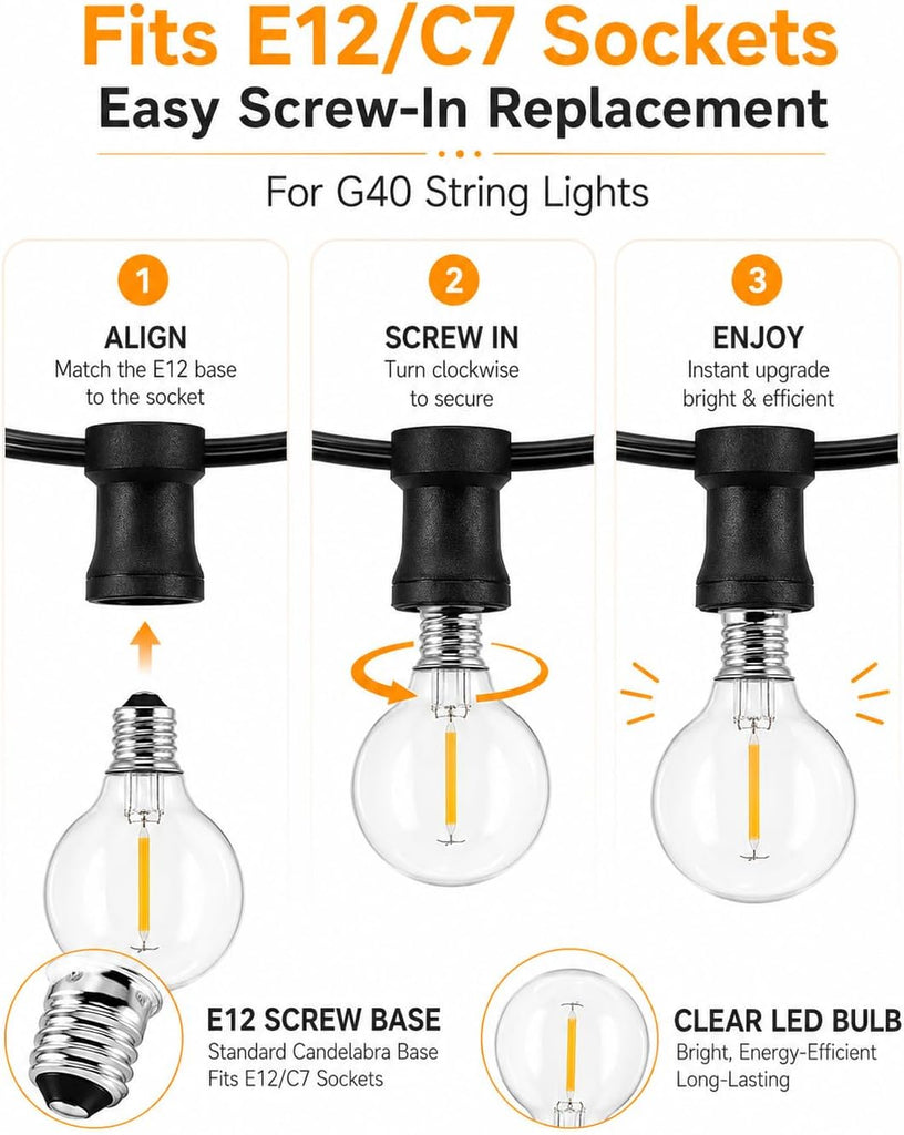 G40 LED Replacement Bulbs, 0.6W Shatterproof Globe Bulb