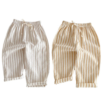 Classic Casual Pants for Boys Thin Cotton Stripe Elastics Waist Spring Summer Trousers Toddler Long Pants 2Pcs