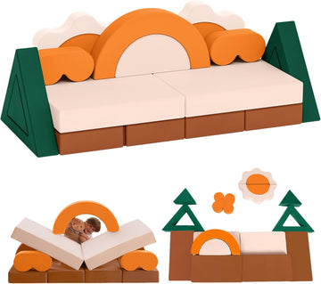 18PCS Modular Kids Play Couch - Junlge Theme Toddler Couch Building Fort, Convertible Sofa Multifunctional Kids Sofa