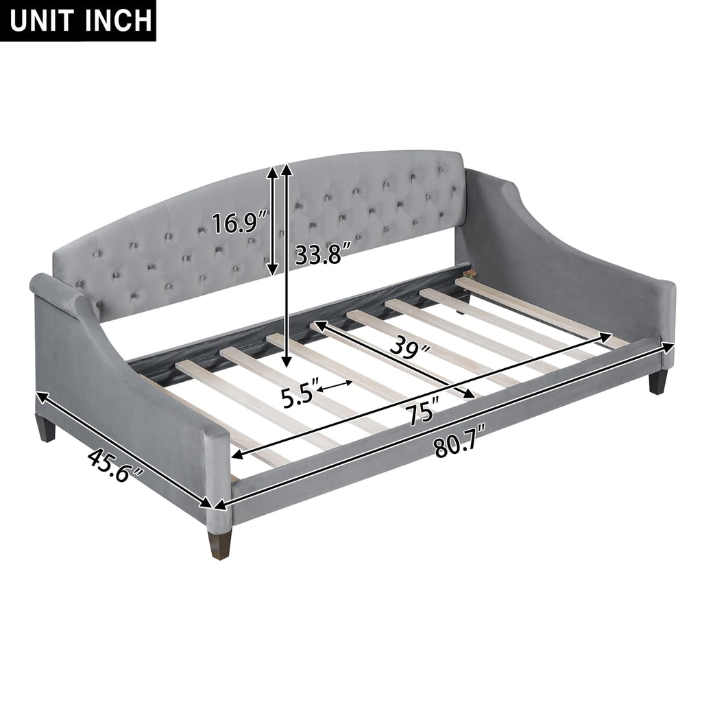 Twin Daybed, Twin Size Luxury Tufted Button Daybed, Upholstered Twin Daybed Frame, Sofa Bed Living Room, Grey