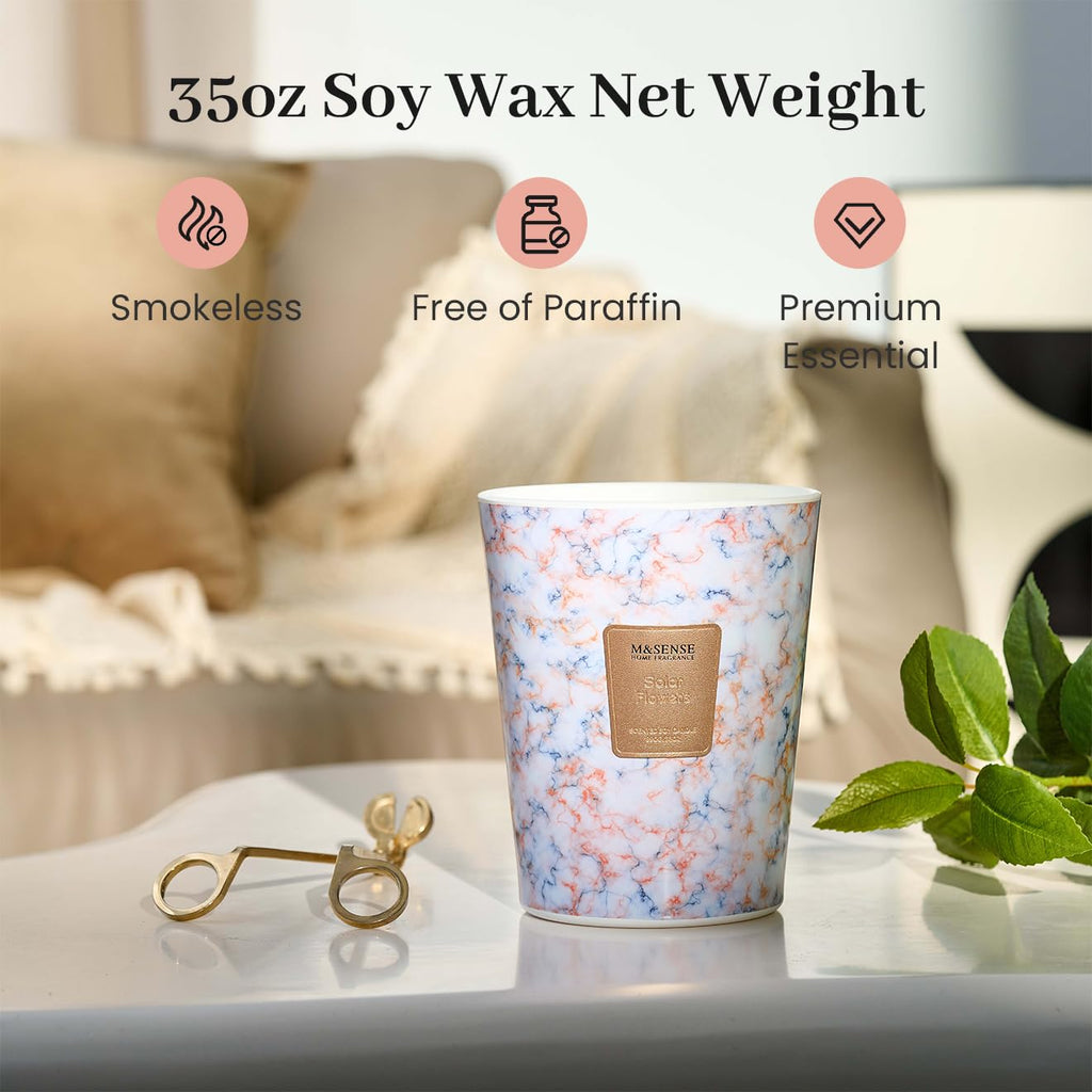 Extra Large Candle 35oz 150H SolarFlowers Scented Candle, 3 Wick Highly Scented Jar Candle, XL Candles Gift for Stress