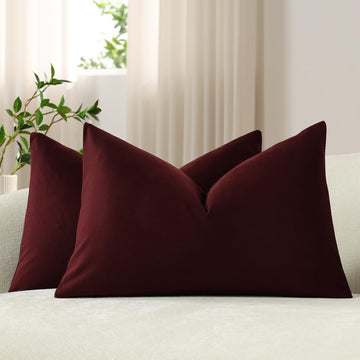 Lumbar Pillow Covers 12x20 Burgundy: Pack of 2 Cozy Soft Velvet Rectangular Modern Luxury Decorative Throw Pillow
