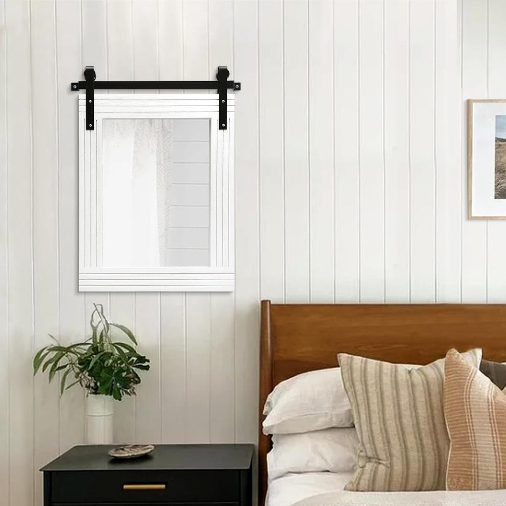 White Wood Framed Mirror Rectangle Farmhouse Wall Mirror Decor Bedroom Living Room Entryway 20"x16"