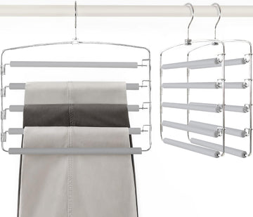 Pants Hangers Space Saving with 5 Tiers Non-Slip Foam Padded