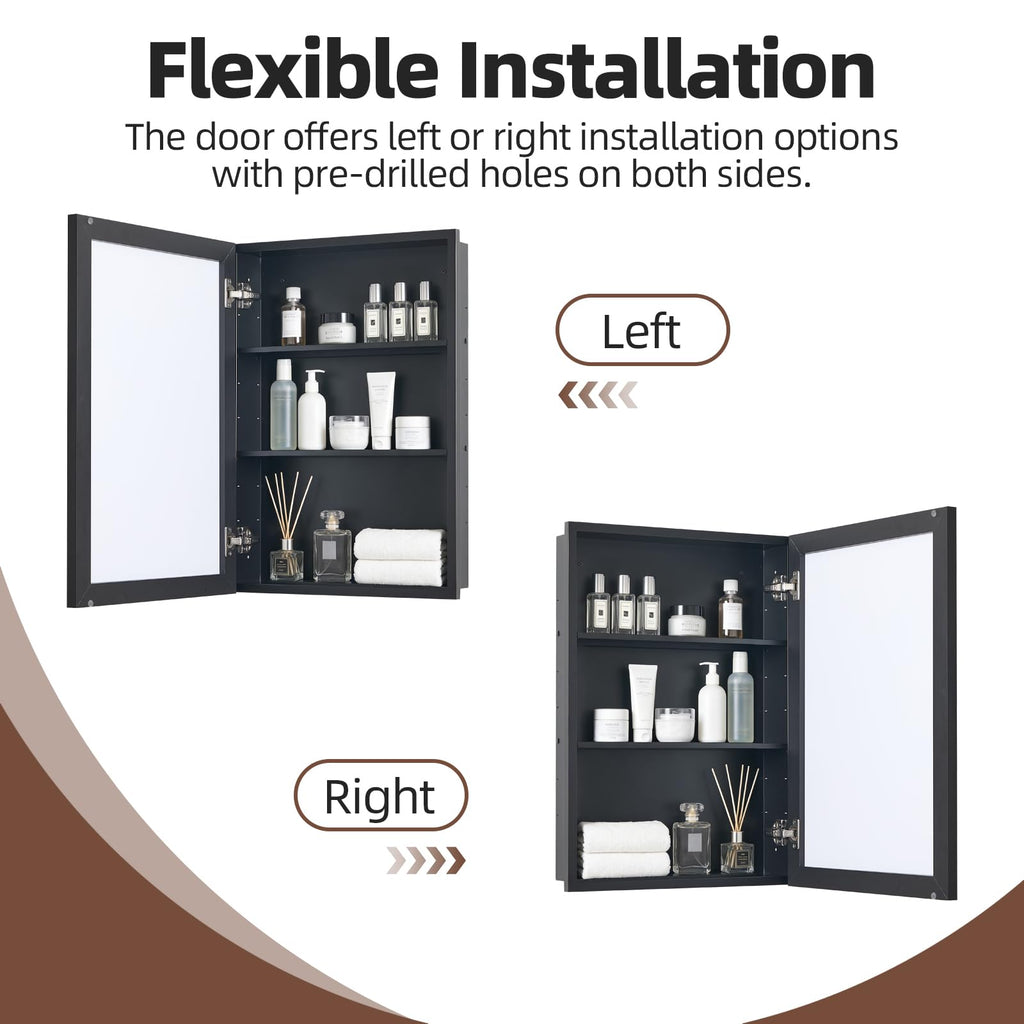 Medicine Cabinet with Mirror, Black Metal Mirror Cabinet with Adjustable Shelf, Iron Medicine Cabinet Bedroom