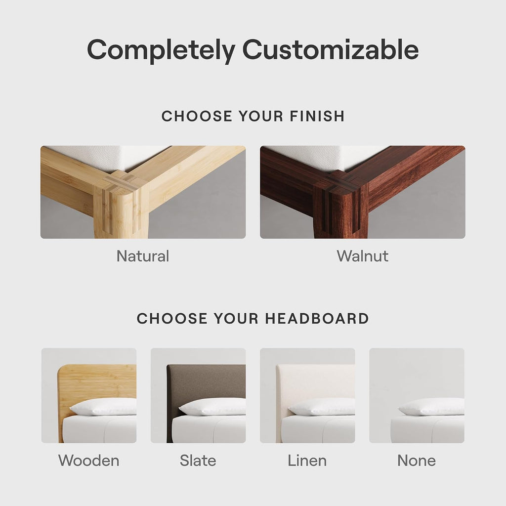Bamboo Platform Bed Frame - Full - Natural - Floating Center Support Legs - 12" Height - Easy Tool Free Set Up