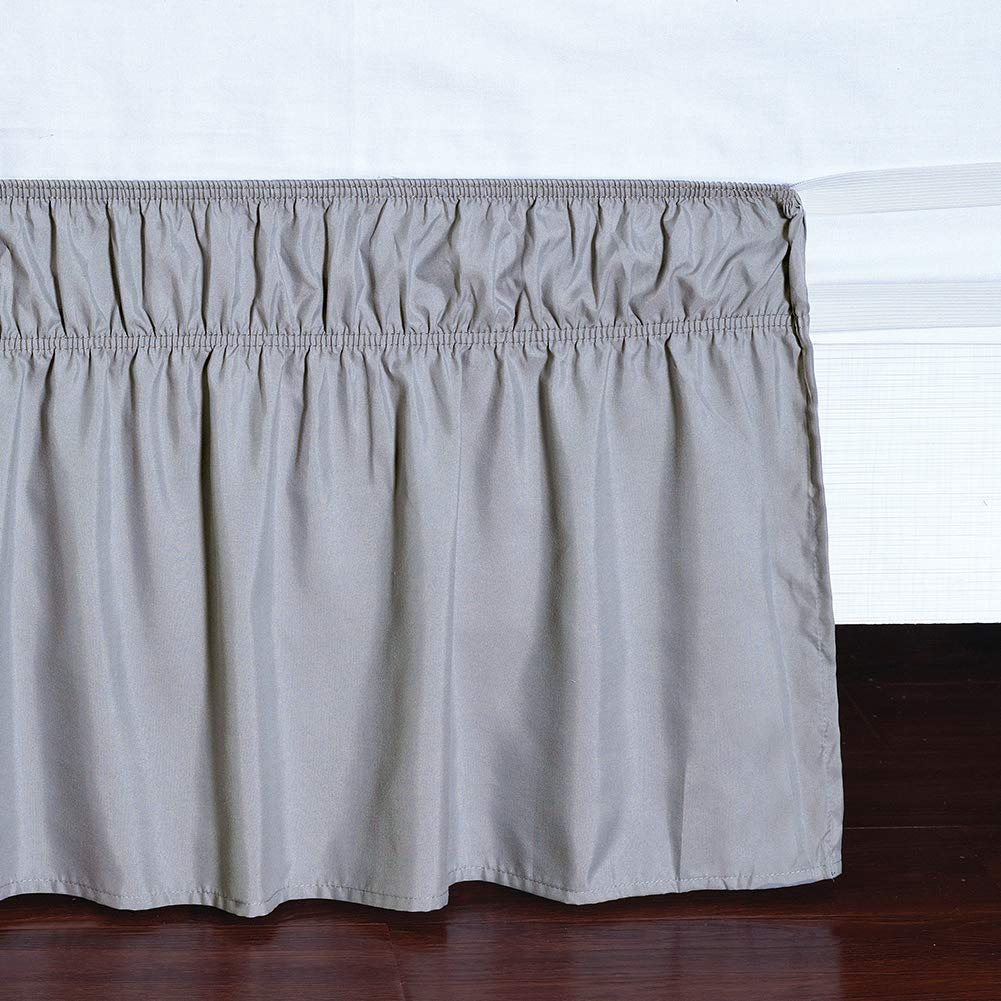 Wrap Around Elastic Bed Skirt for Queen & King Beds, 16" Drop, Grey