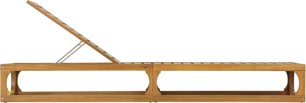 Modern Patio Chaise Lounge Chair Outdoor, Acacia Wood Poolside Sun Lounger with Cushion, Open Frame Pool Lounger