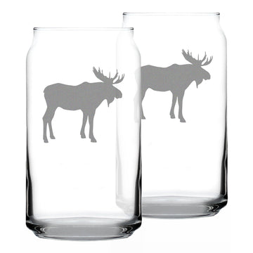 Moose Can Shaped Pint Glass for Cabin Gifts - 16 oz - Set of 2