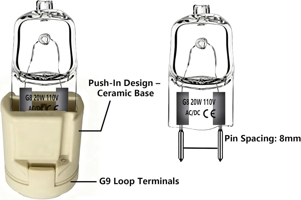 G8 Halogen Bulbs 110V 20W-50W Dimmable Bi-Pin G8 JC T4 Clear Capsule for Under Cabinet, Accent, Puck & Task Lighting