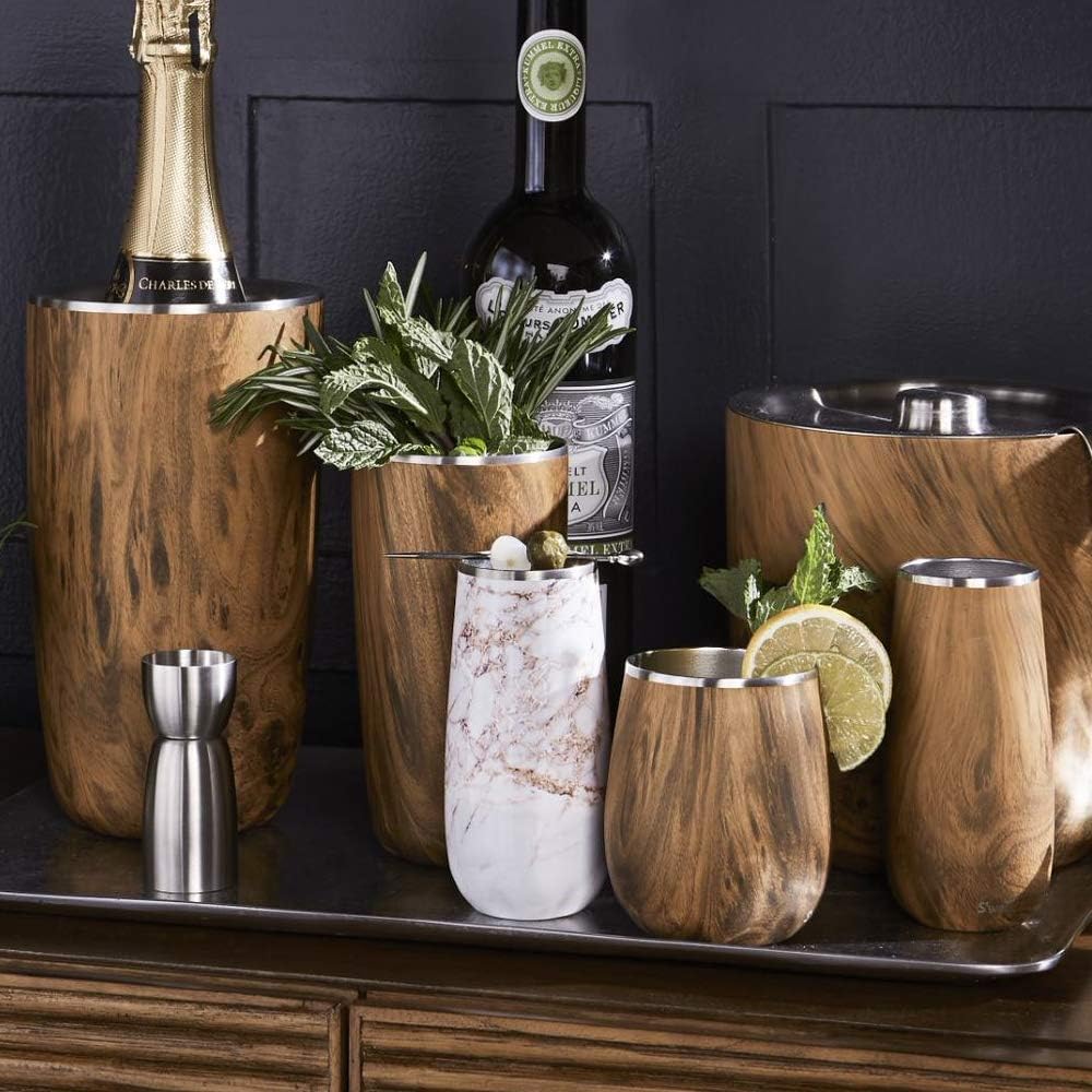 Stainless Steel Wine Chiller, Holds 750ml Bottle, Calacatta Gold, Triple Layered Vacuum Insulated Container Keeps