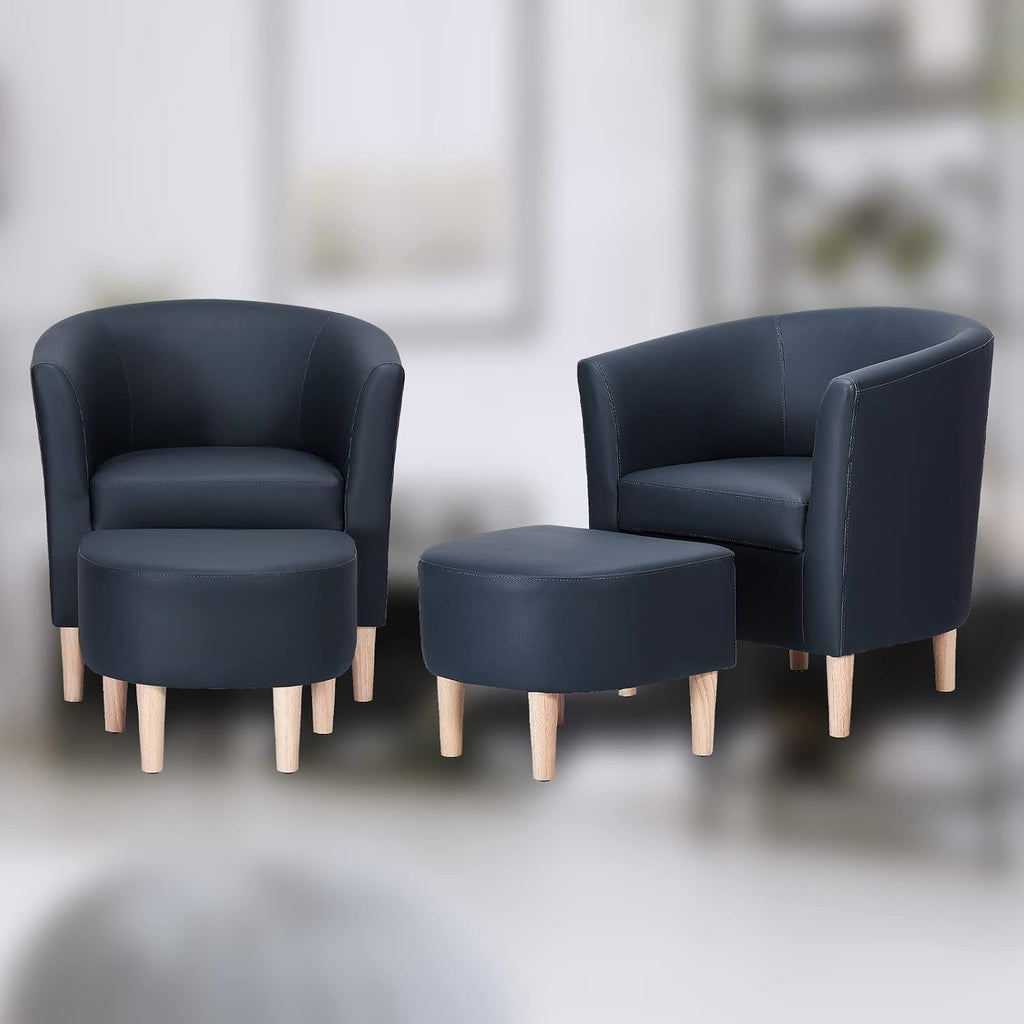 Accent Chair with Ottman Leather Faux Barrel Comfy Armchair - Set of 2