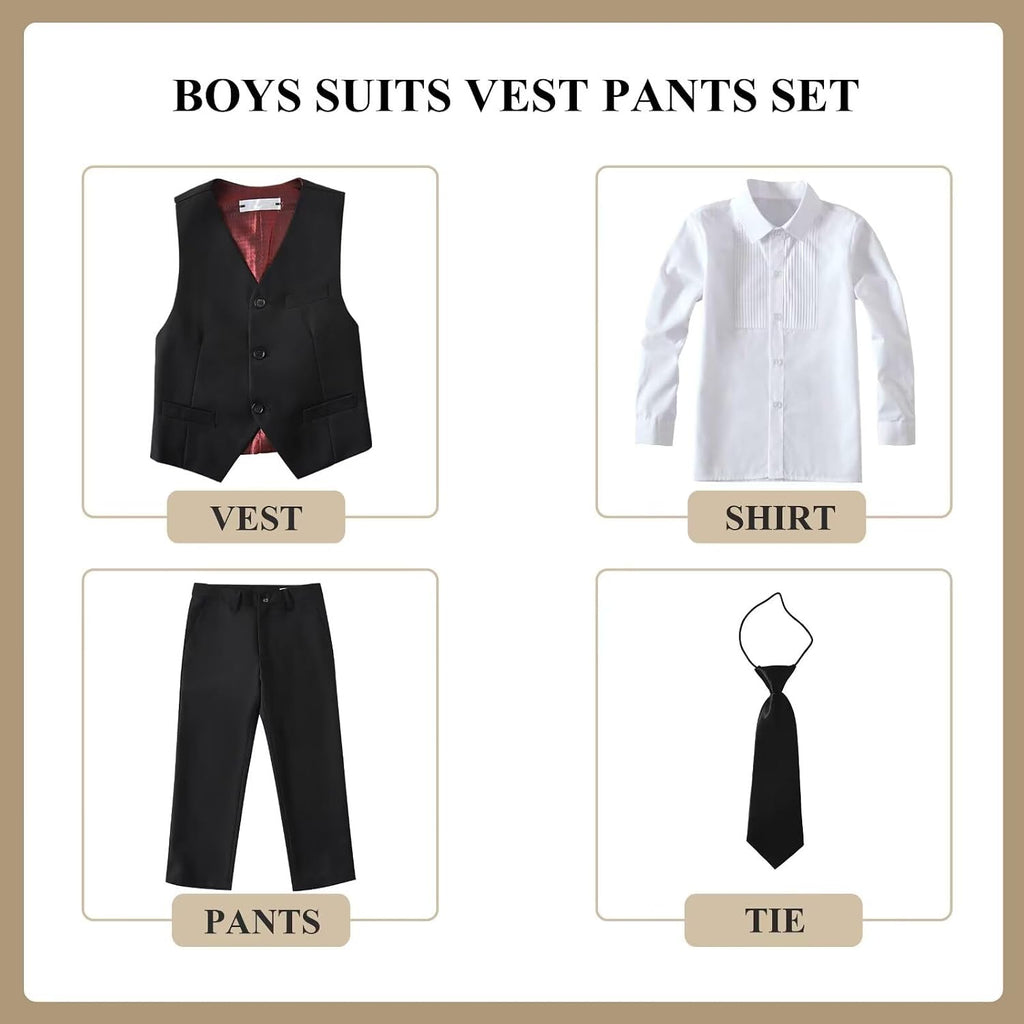 Kids Suits Tuxedo for Boys Toddler Dress Vest Pants Set Ring Bearer Outfit