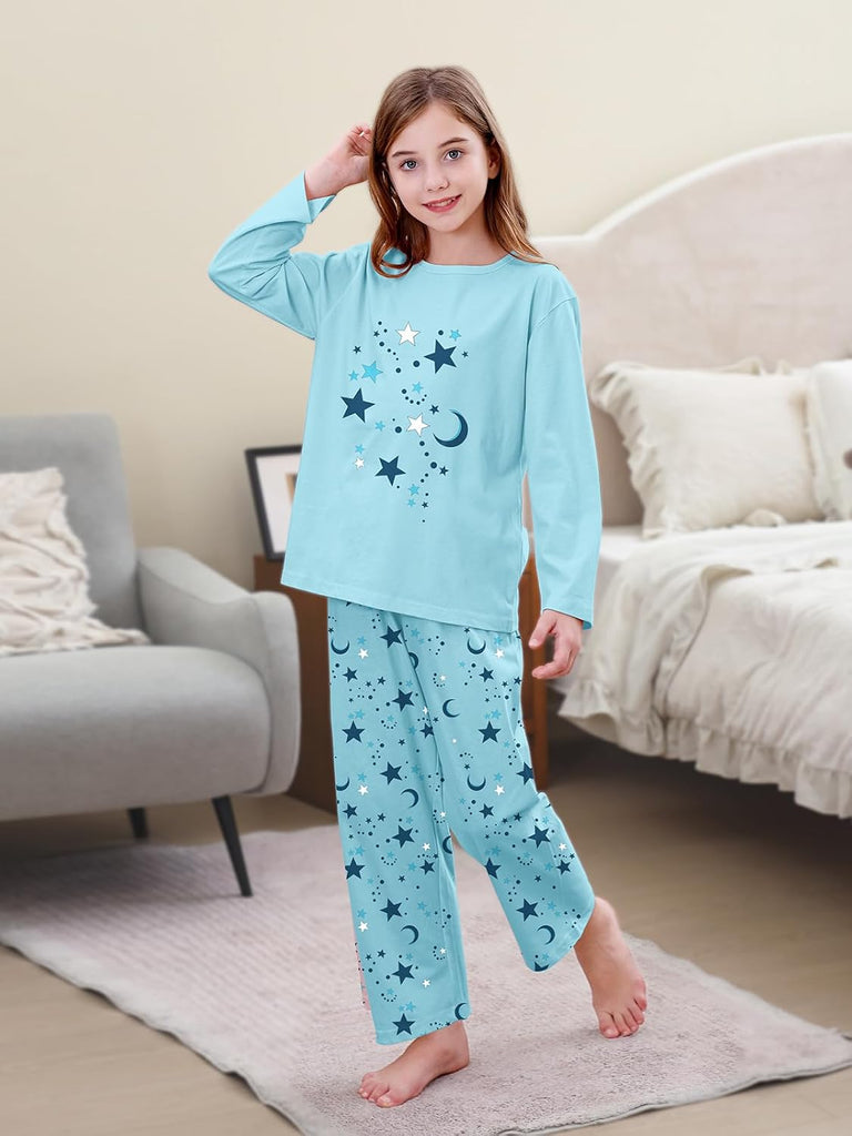 Piece Pajama Set for Girls, 100% Cotton Cartoon Pattern Sleepwear Pjs Set