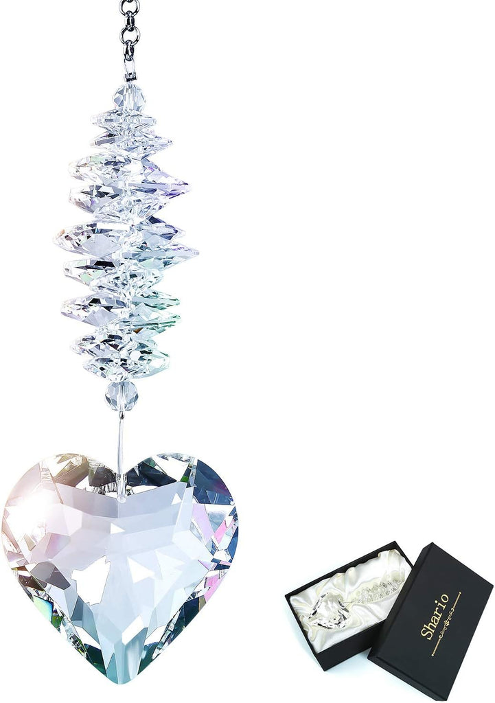 45mm Clear Glass Heart Crystal Ball Prism Pendant, Suncatcher for Windows, Outdoor Garden Hanging Décor