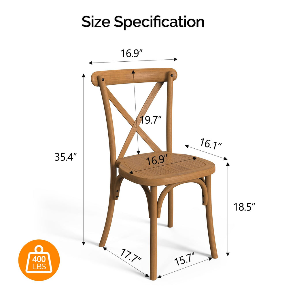 Plastic Outdoor Dining Chairs Set of 4, Stackable Patio Farmhouse Brown Dining Chairs with X Back, Waterproof Kitchen