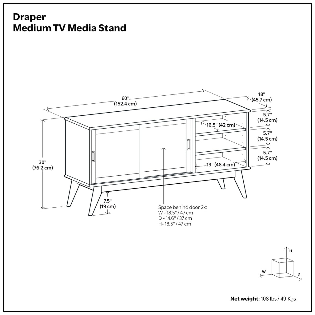 Draper 60" Wide Solid Wood TV Stand in Teak Brown